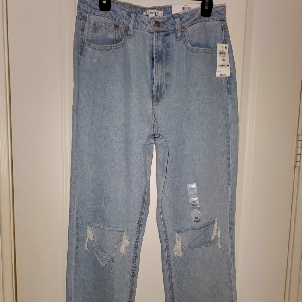 NWT; 30, And Now This Light Blue Relaxed Straight Ultra High Rise Distressed